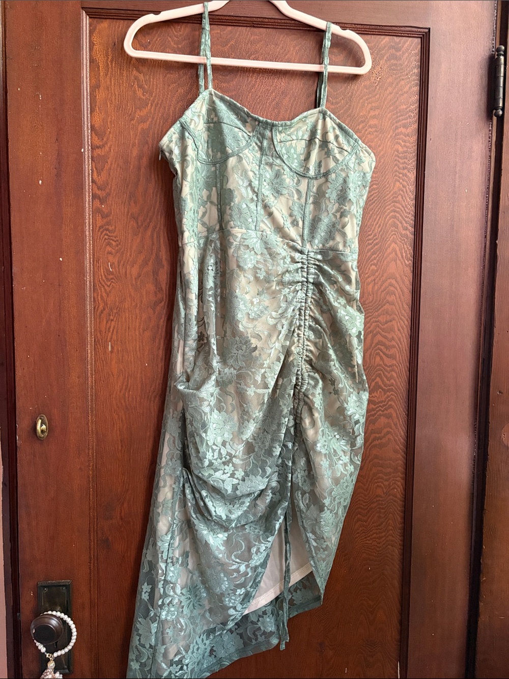 Cider Sage Green Lace Asymmetrical Slip Dress Size Large